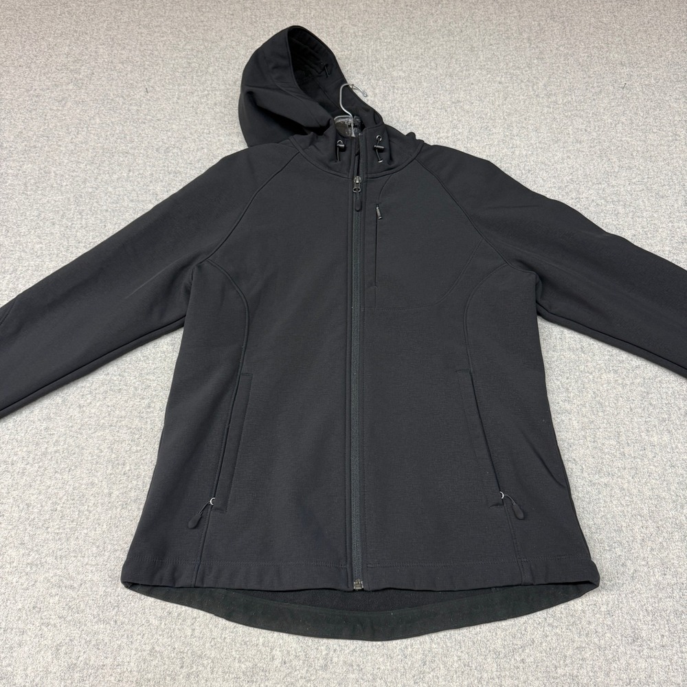 Kirkland Signature Softshell Jacket Large Black Hooded Fleece Lined Full Zip Coa